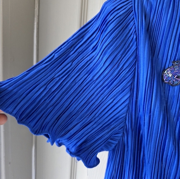 VTG 80s Michael Marcella Beaded Crinckle  Dress 4 Women Blue Y2k USA Layered - Picture 11 of 16